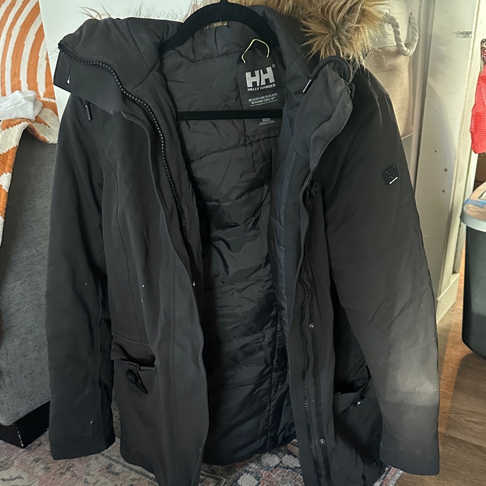 Helly Hansen Charcoal Jacket with Faux Fur Trim